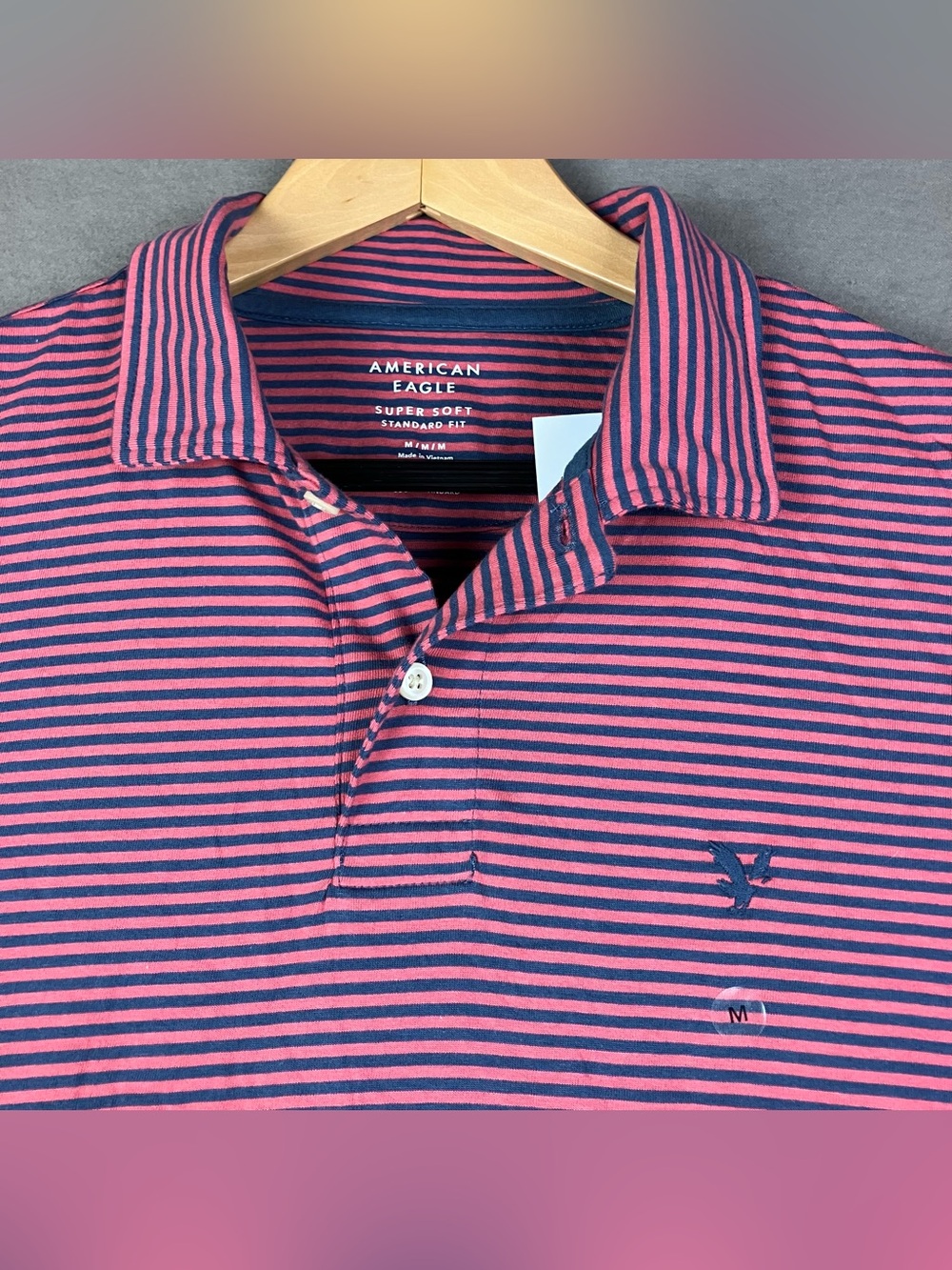 American Eagle Men’s Size M Super Soft Polo Shirt Short Sleeve Striped NWT! New